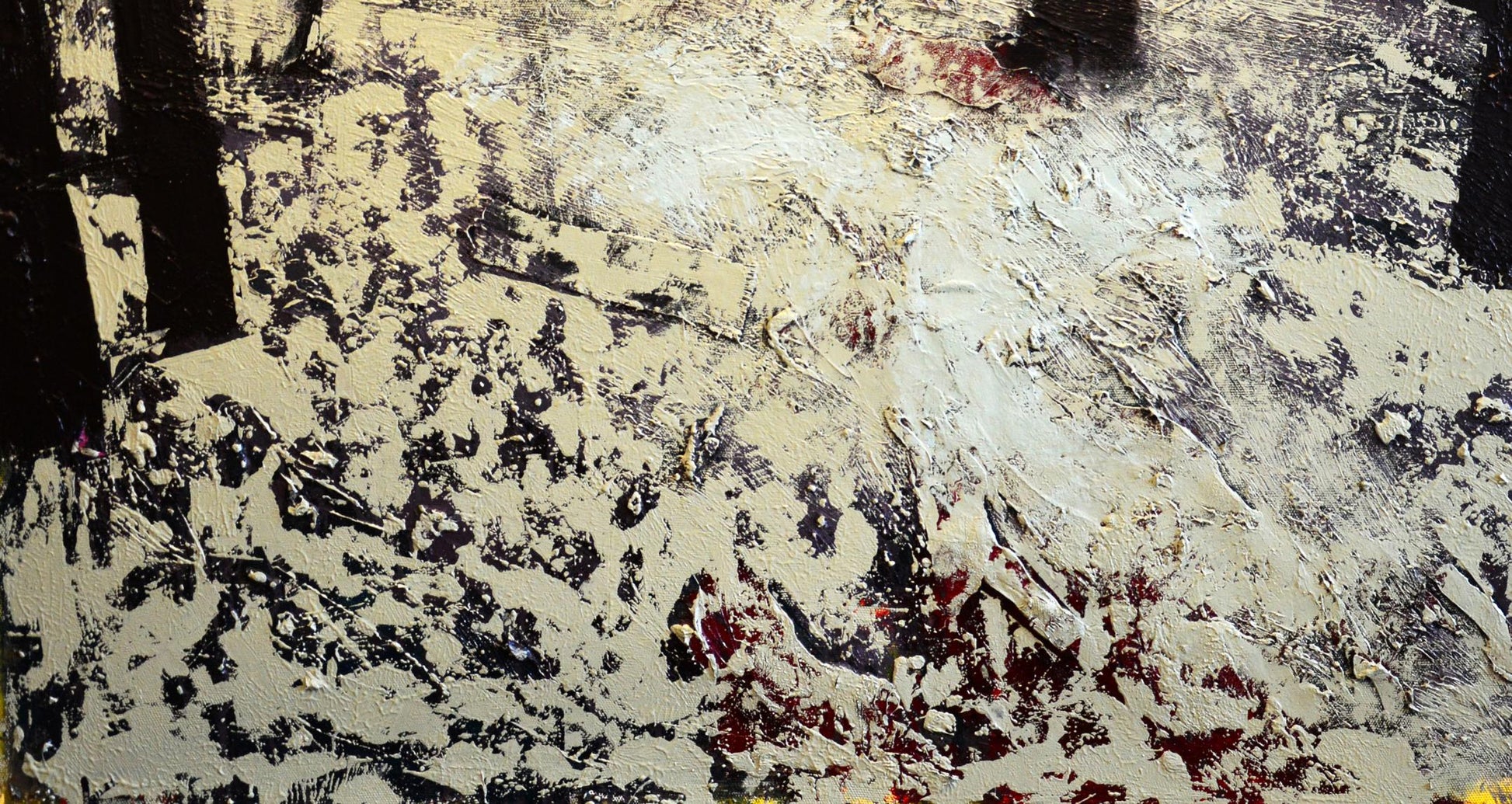 Oil painting Silver Forest by Natalia Korf-Ivaniuk, cream black impasto with red splashes