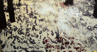 Oil painting Silver Forest by Natalia Korf-Ivaniuk, cream black impasto with red splashes