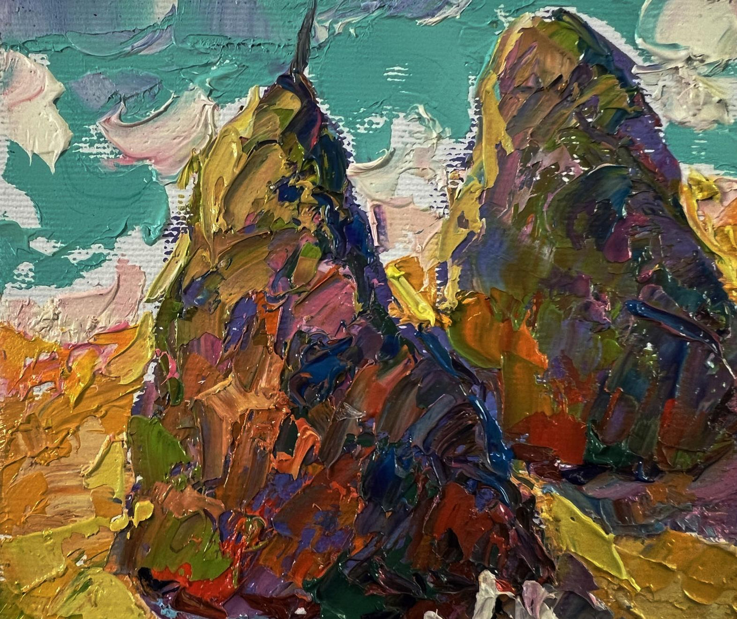 Oil painting Geese in the Shade by Oleksiy Ivanyuk vibrant impressionist mountains