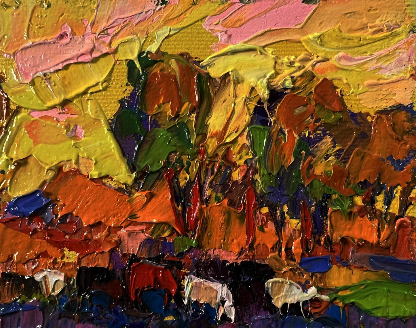 Vibrant Morning Meadows oil painting by Oksana Ivanyuk with textured brushstrokes