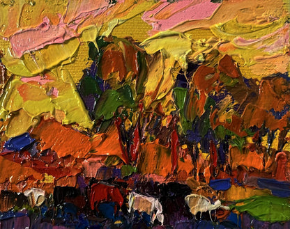Vibrant Morning Meadows oil painting by Oksana Ivanyuk with textured brushstrokes