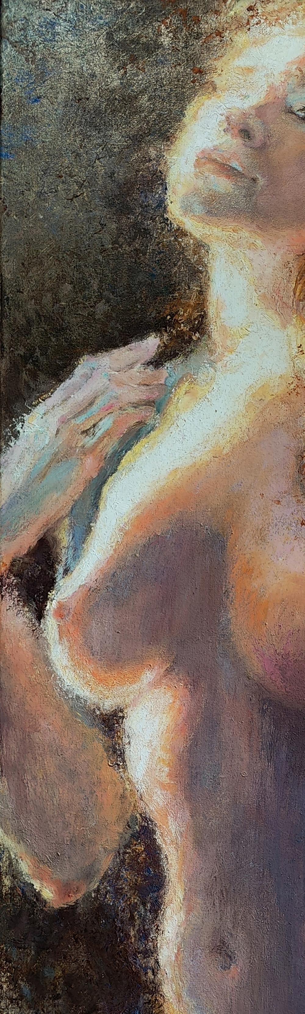Impressionistic oil painting of female figure in light by Oksana Osnach