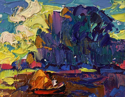 Vibrant impressionist oil painting Evening on the river by Oleksiy Ivanyuk