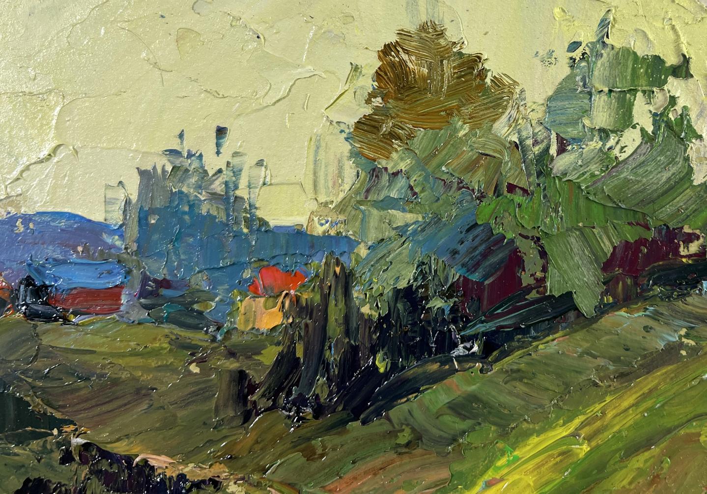Impasto oil painting Where the forest touches the mountains by Boris Serdyuk