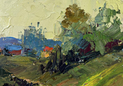 Impasto oil painting Where the forest touches the mountains by Boris Serdyuk