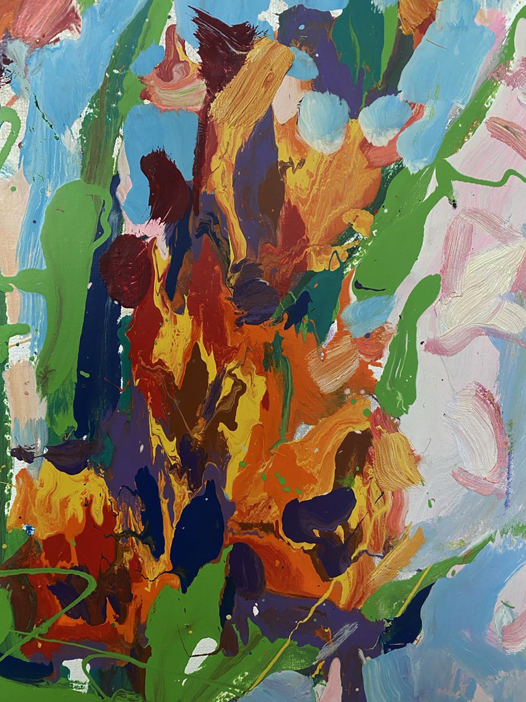 Vibrant oil painting Summer gladiolus by Oksana Ivanyuk with bold colorful strokes