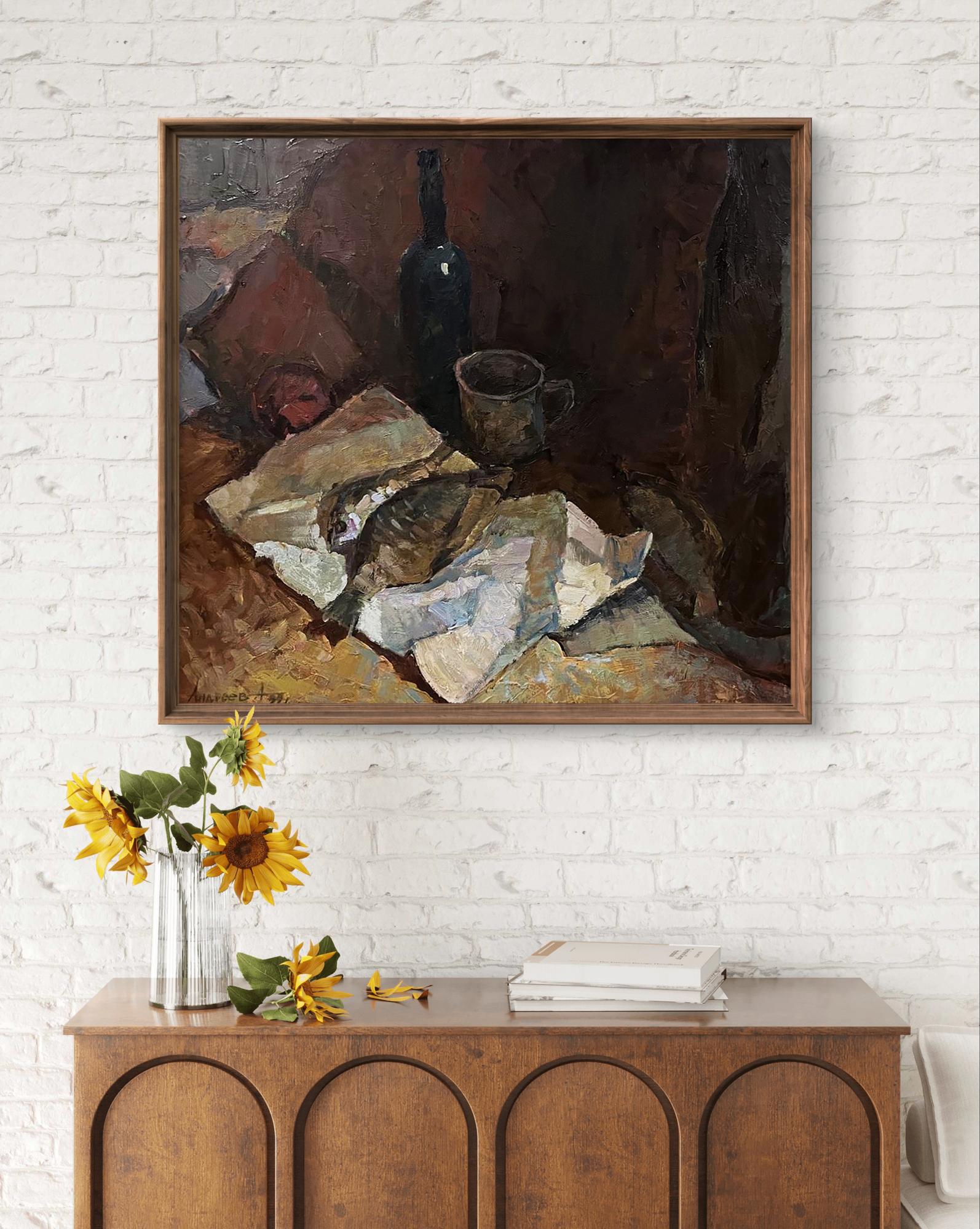Oil painting Still life with fish by Oleksandr Andreev in earthy tones