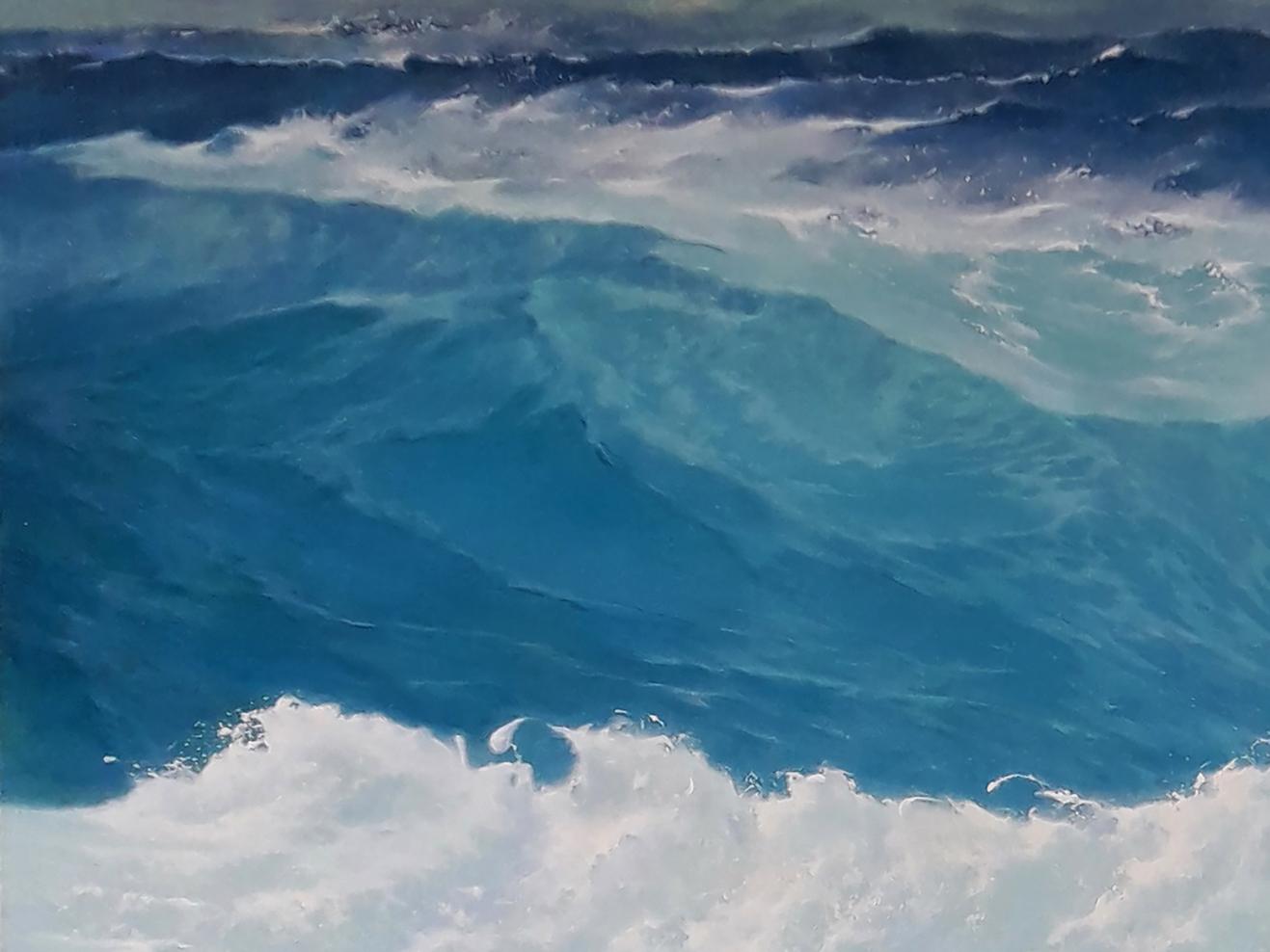 Vibrant blue ocean waves by Vasily Korkishko oil painting The beginning of the storm