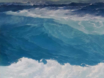 Vibrant blue ocean waves by Vasily Korkishko oil painting The beginning of the storm