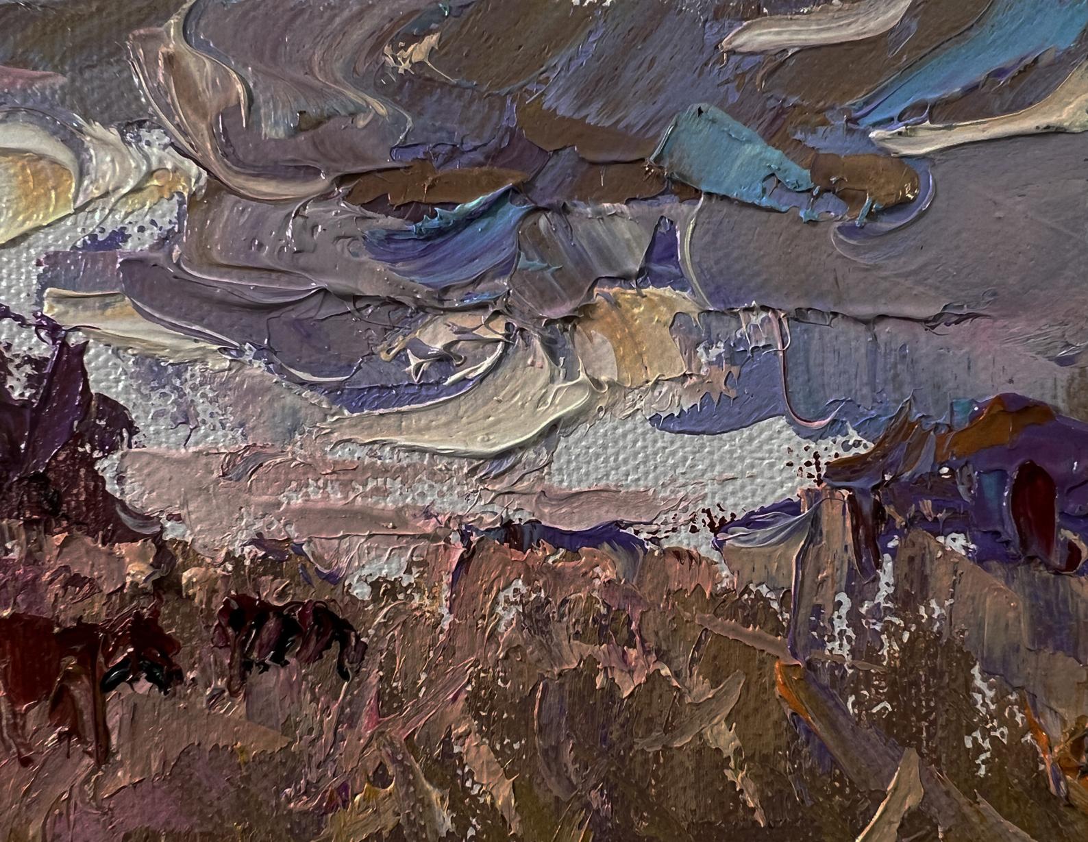 Abstract oil painting Spacious field by Oleksiy Ivanyuk in purple blue tones
