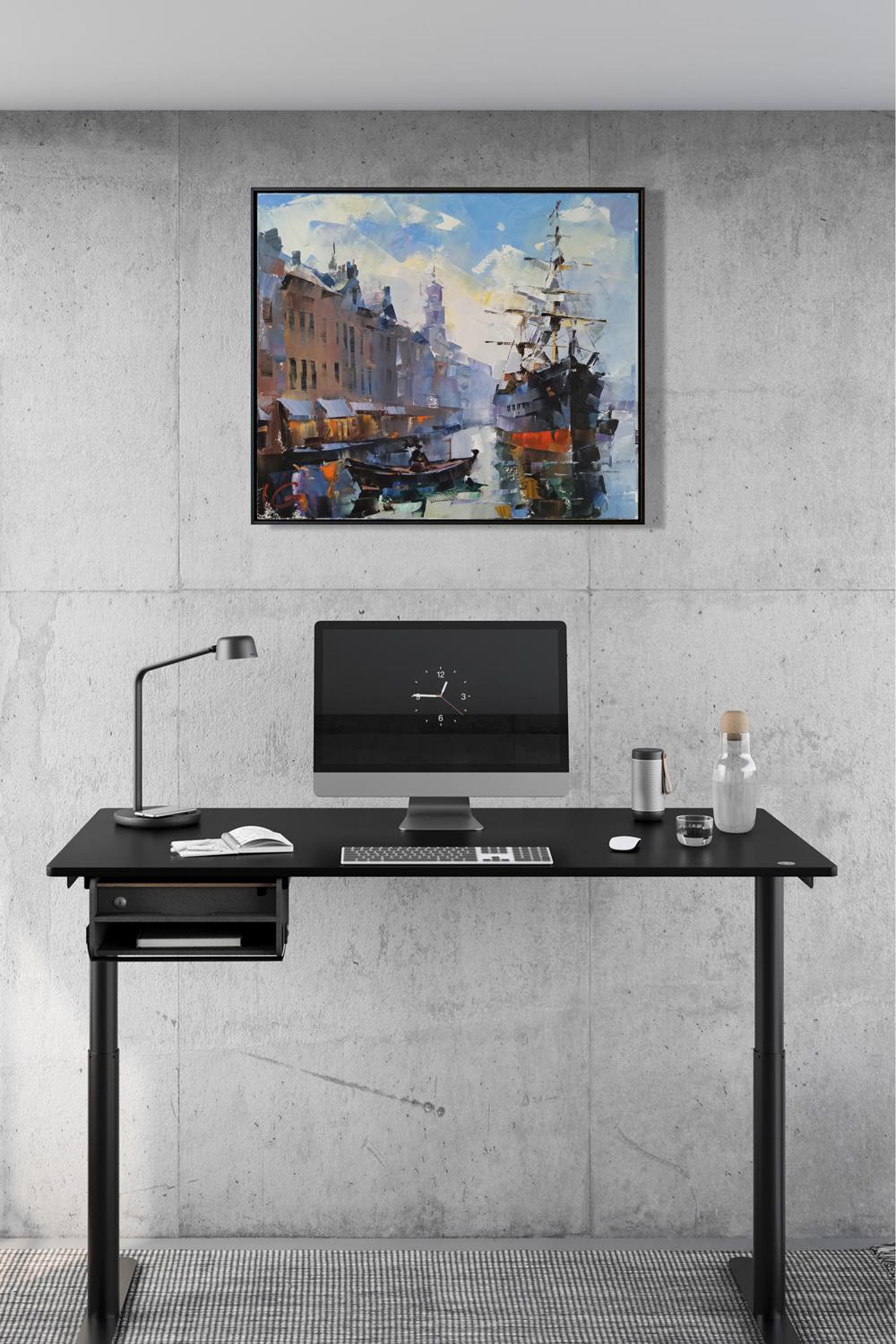 Black adjustable standing desk with drawer by Volodymyr Gluhomanyuk