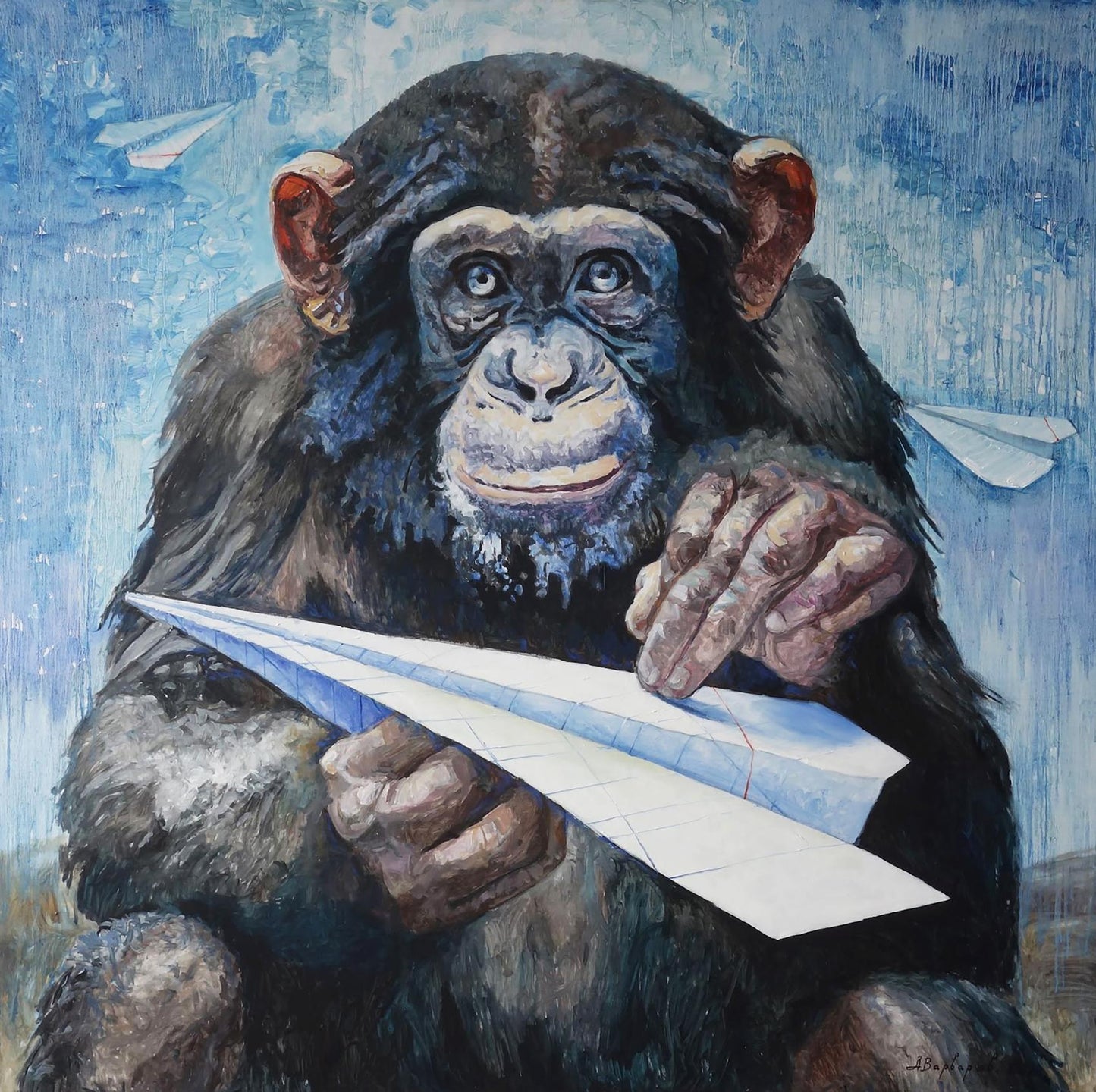 Oil painting Portrait of little monkeys Anatoly Varvarov