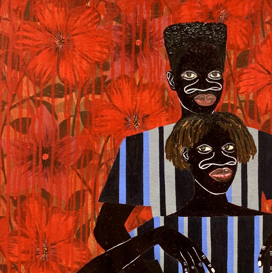 Acrylic painting Among the scarlet flowers by Akintomide Akinshola