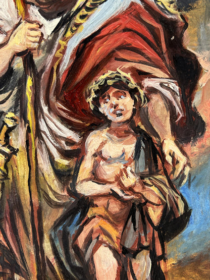 Oil painting of father and son by Alexander Litvinov in warm tones