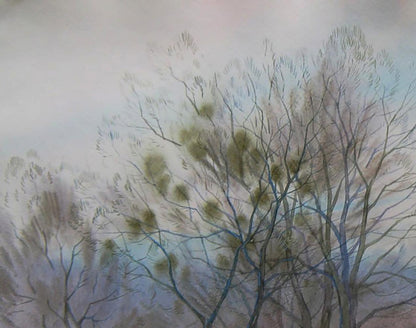 Watercolor painting of spring meadow in forest by Valery Savenets