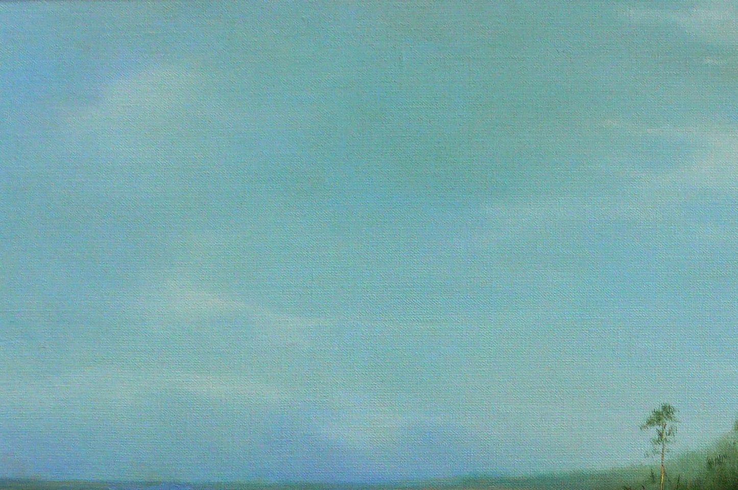 Serene blue sky with clouds, blooming lavender tree by Vasily Korkishko oil painting
