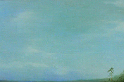 Serene blue sky with clouds, blooming lavender tree by Vasily Korkishko oil painting