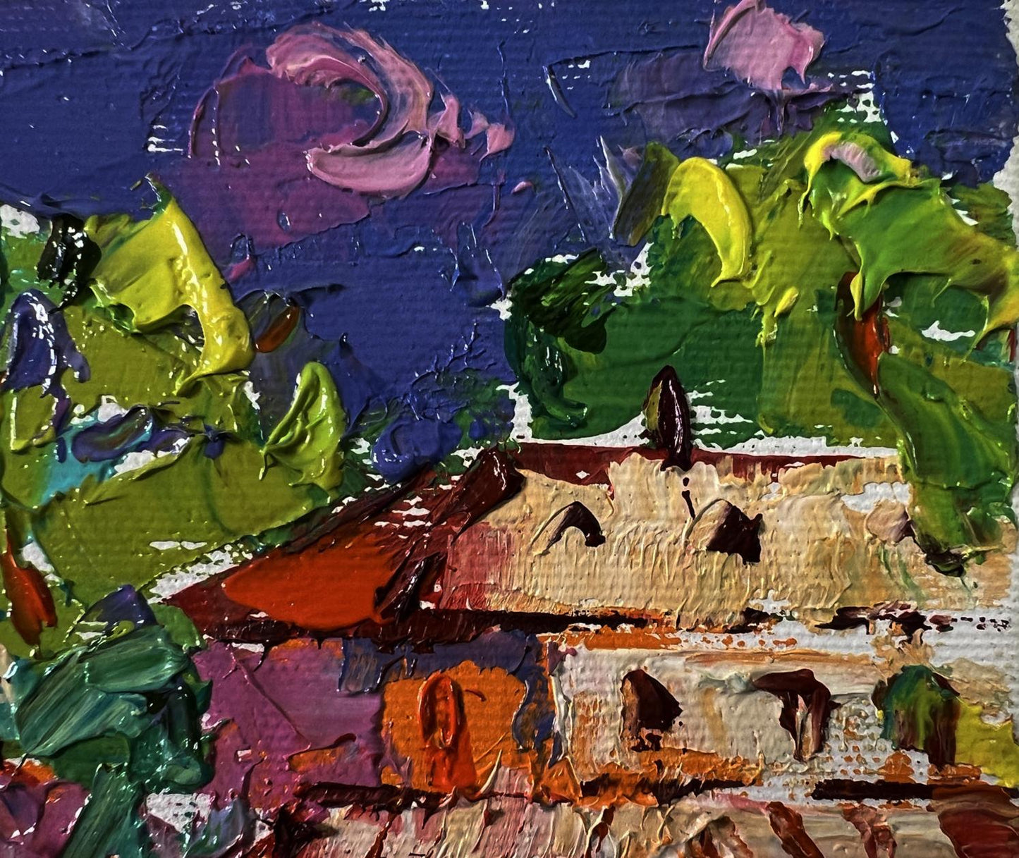 Vibrant impressionist oil painting Summer village at night by Oleksiy Ivanyuk