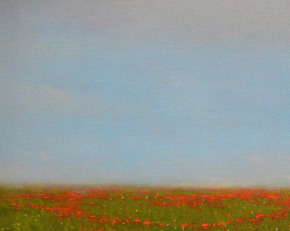 Oil painting of blooming red poppy field by Vasily Korkishko