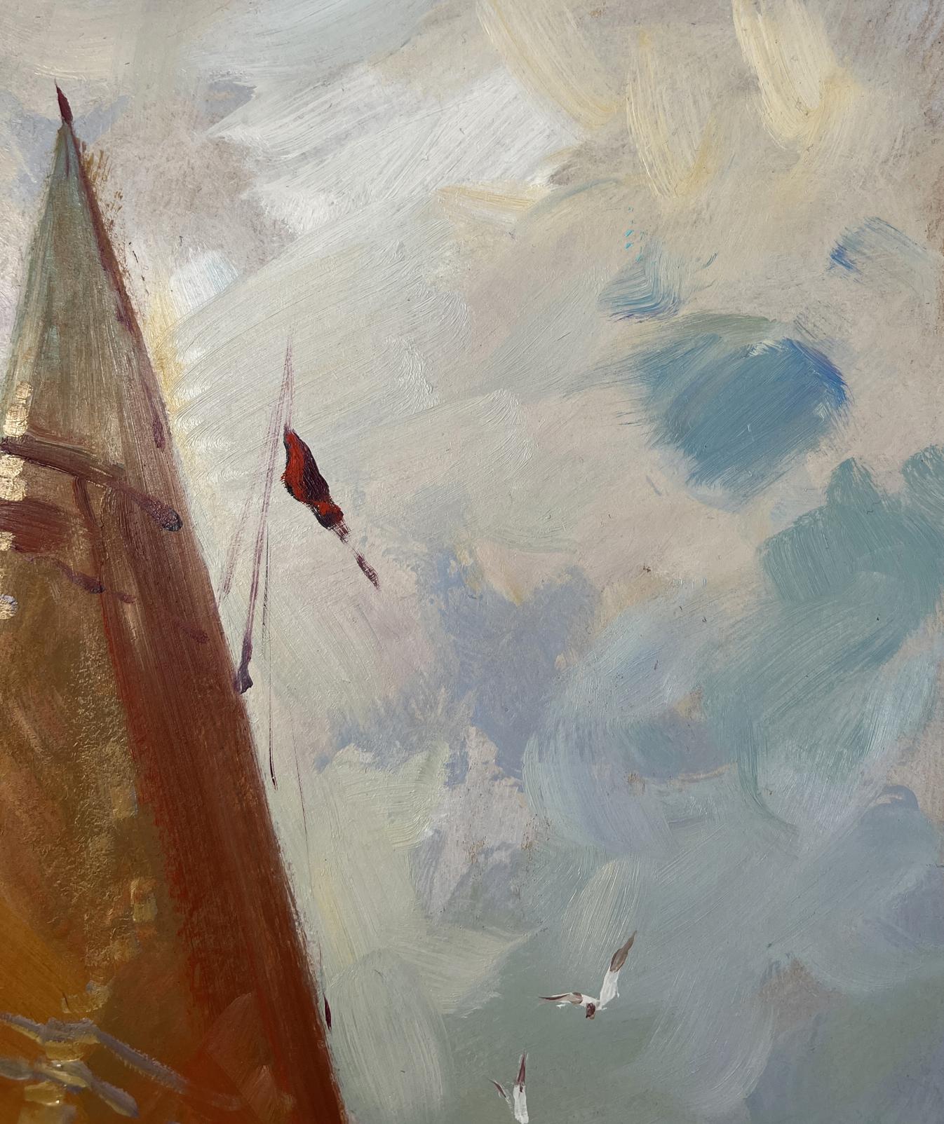 Oil painting of lonely sailboat in waves by Yuriy Suprunchuk