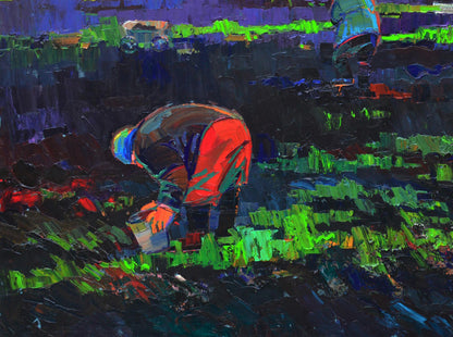 Oil painting Spring in the Village by Natalia Korf-Ivaniuk vibrant abstract figure