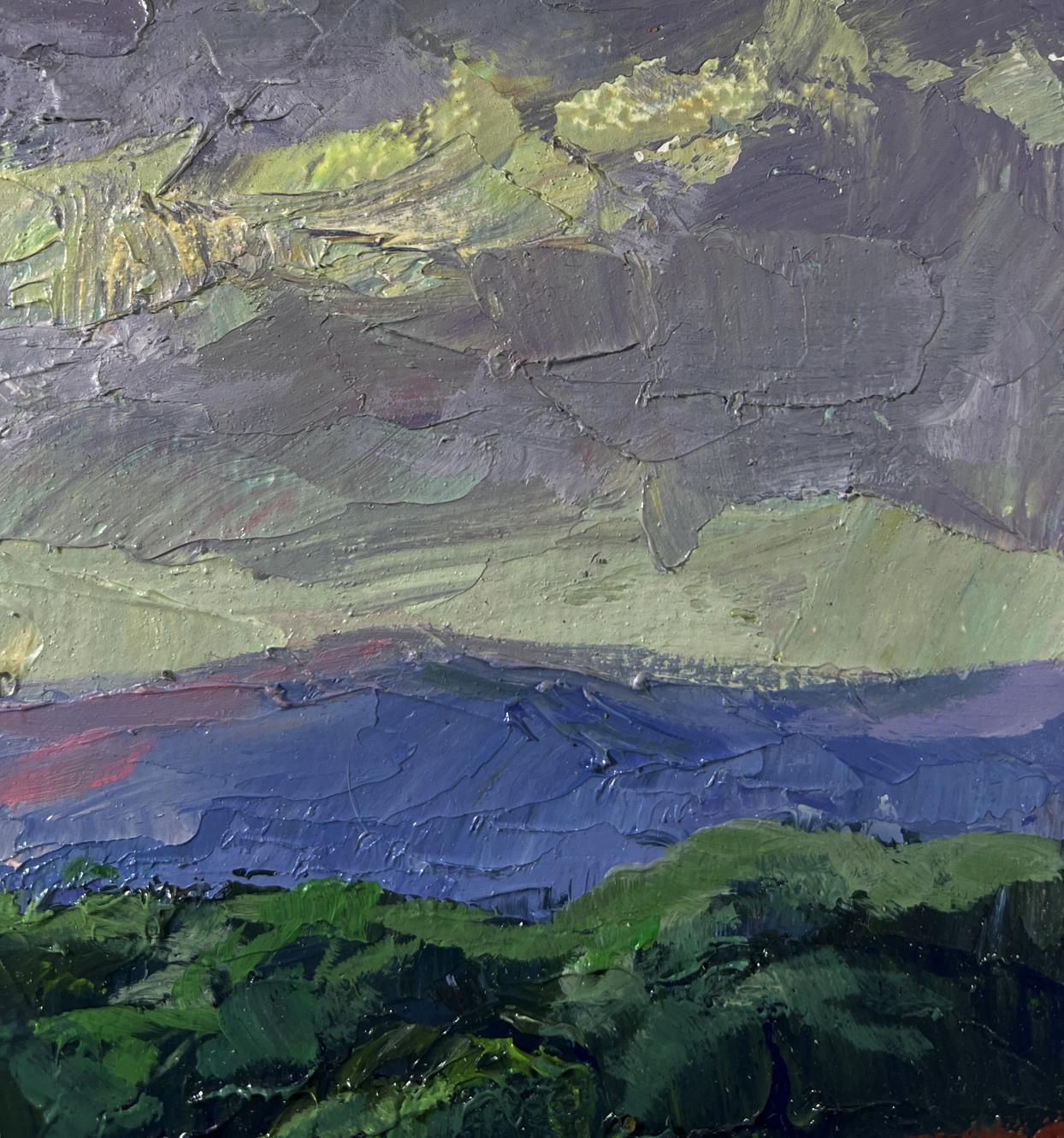 Impasto oil painting of mountain sunset by Boris Serdyuk