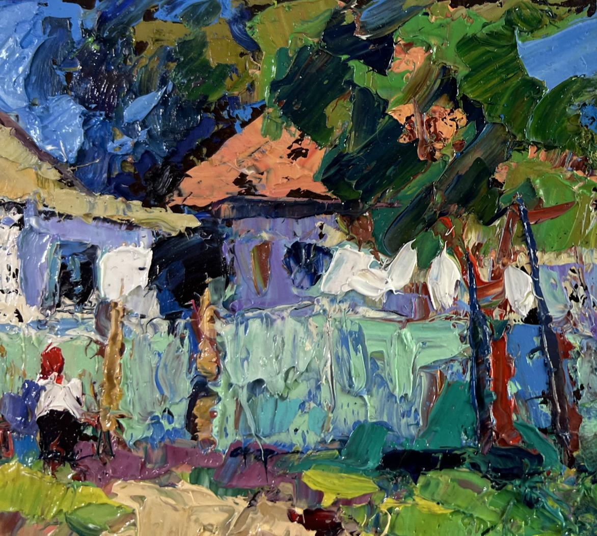 Vibrant impressionist oil painting House in the Village by Oksana Ivanyuk