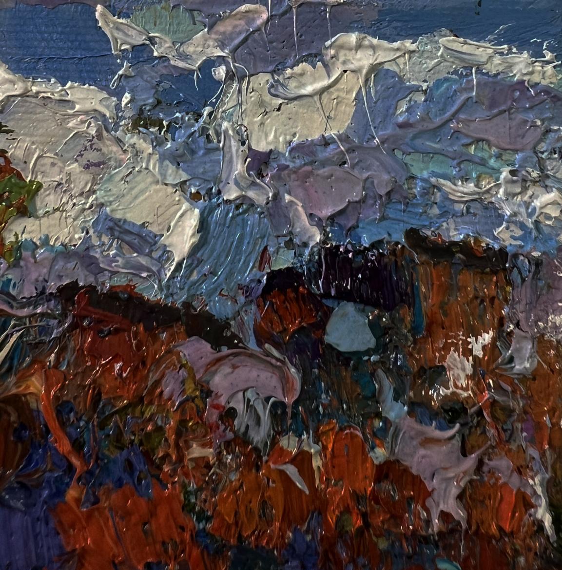 Oil painting Country day near the well by Oksana Ivanyuk abstract blue textured artwork