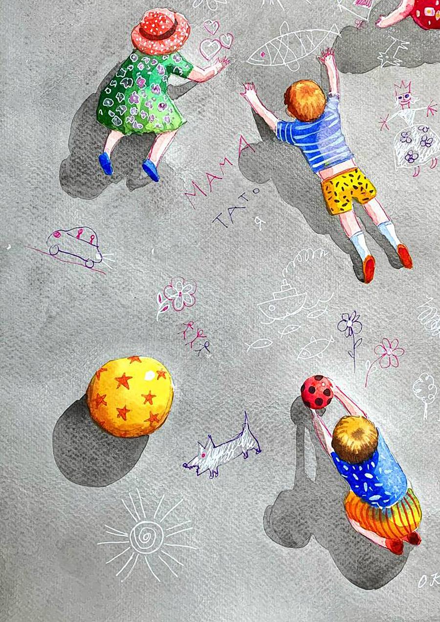 Watercolor painting Sunny Childhood Olena Klimenko
