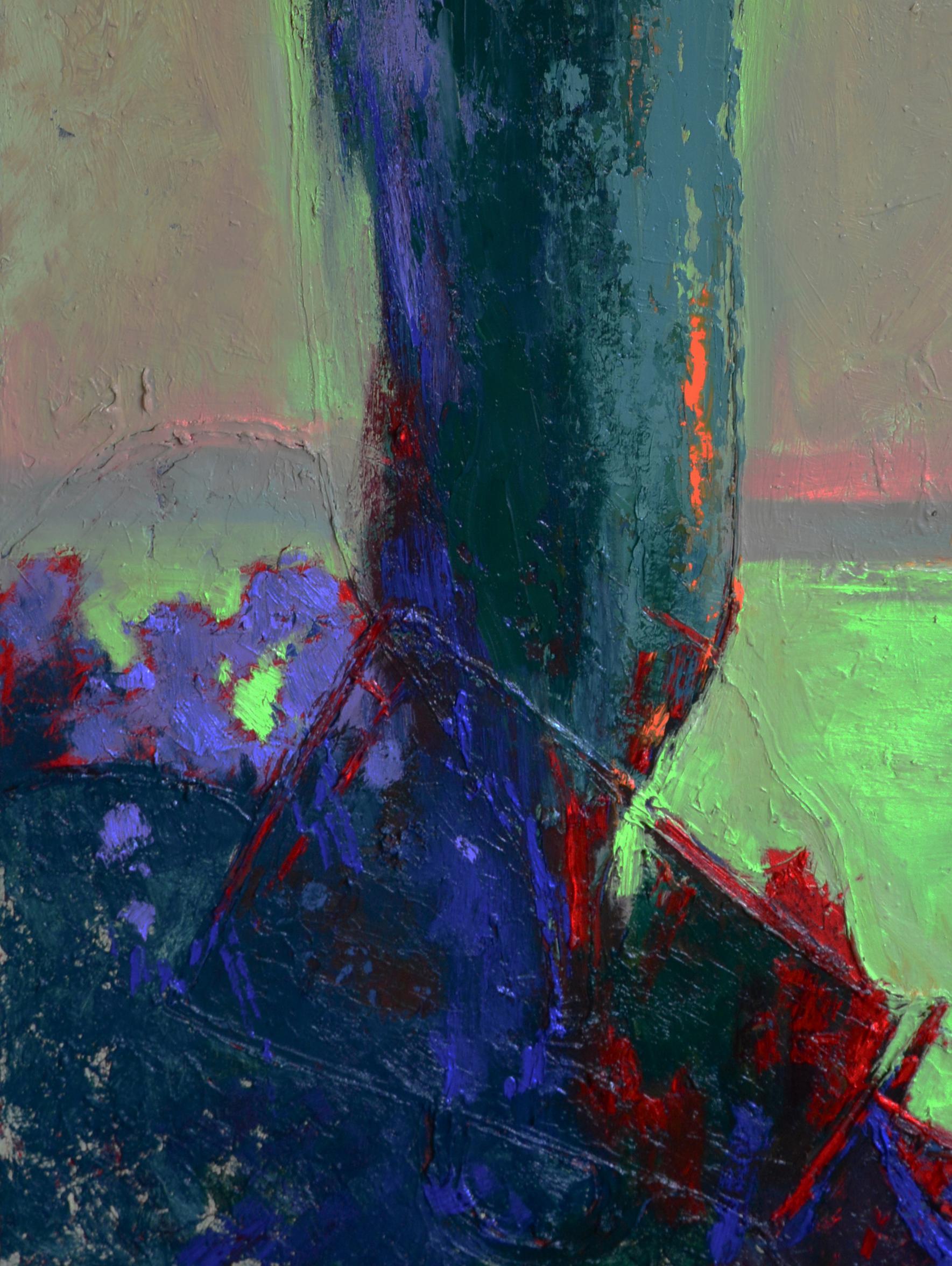 Oil painting Evening at the Sea by Natalia Korf-Ivaniuk, blue red green strokes