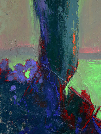 Oil painting Evening at the Sea by Natalia Korf-Ivaniuk, blue red green strokes