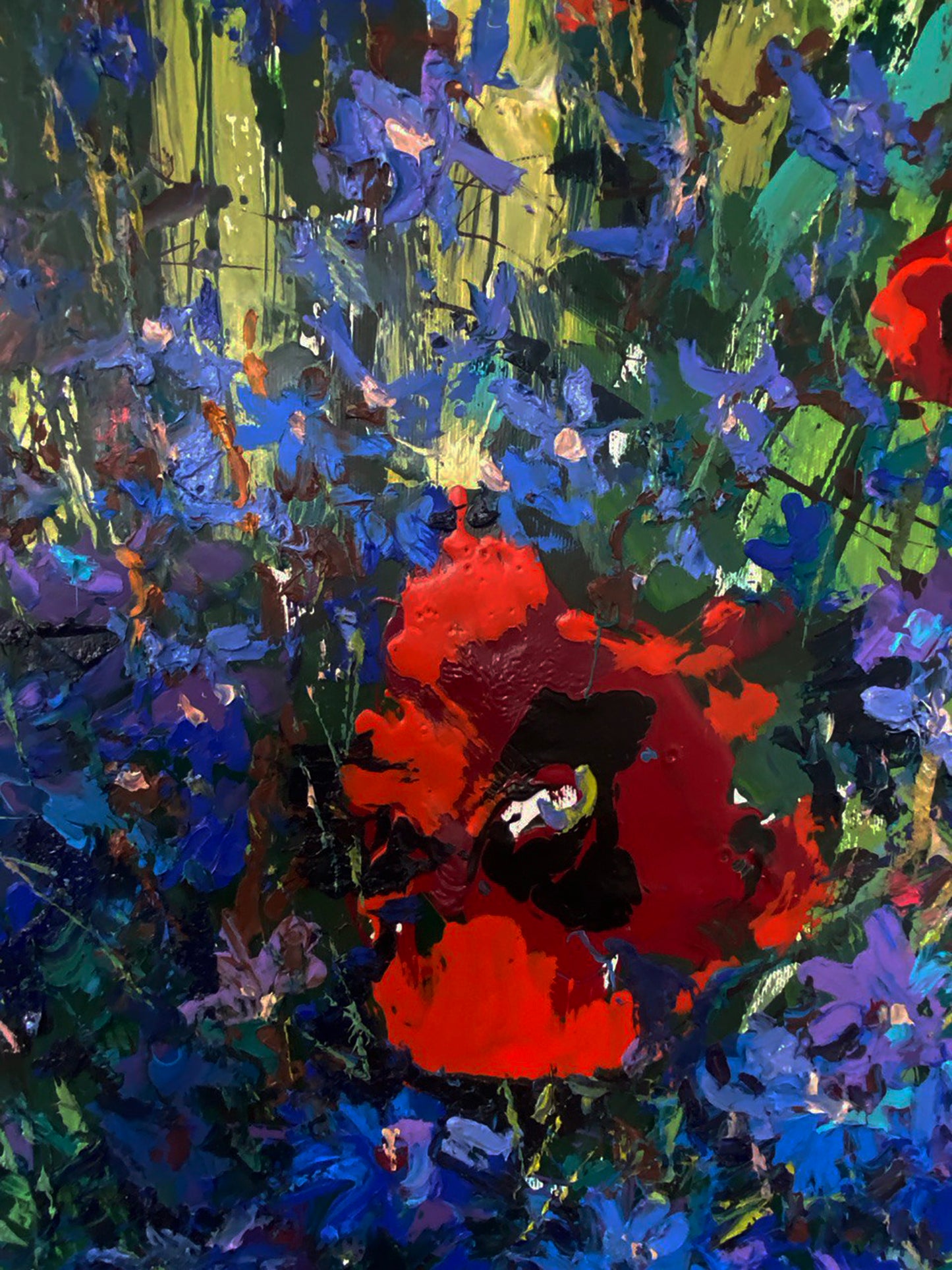 Vibrant red poppy oil painting by Oksana Ivanyuk, Floral morning