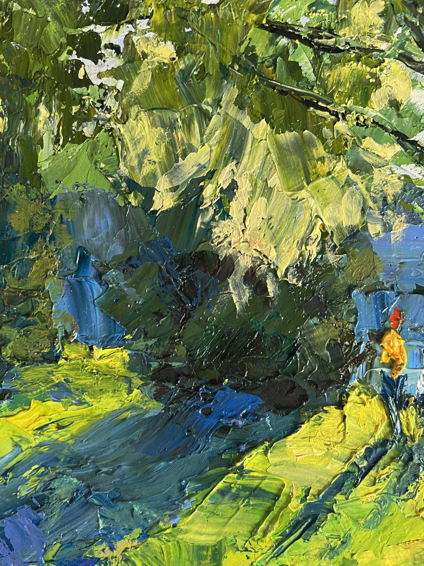Oil painting Relaxing on the river by Boris Serdyuk with orange figure