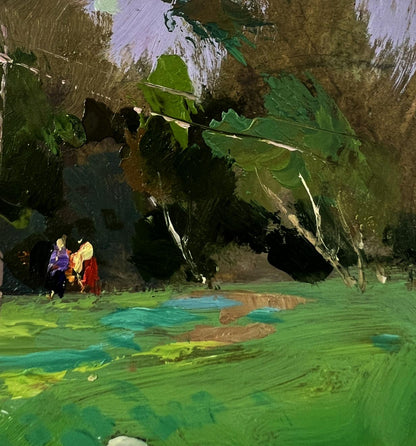 Vibrant impressionist oil painting of geese in village by Yuriy Suprunchuk