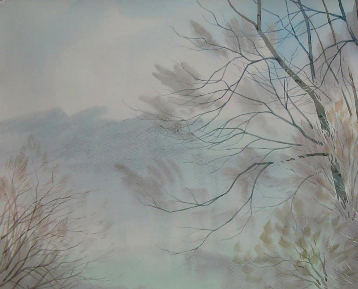 Delicate watercolor of bare branches by Valery Savenets Before spring