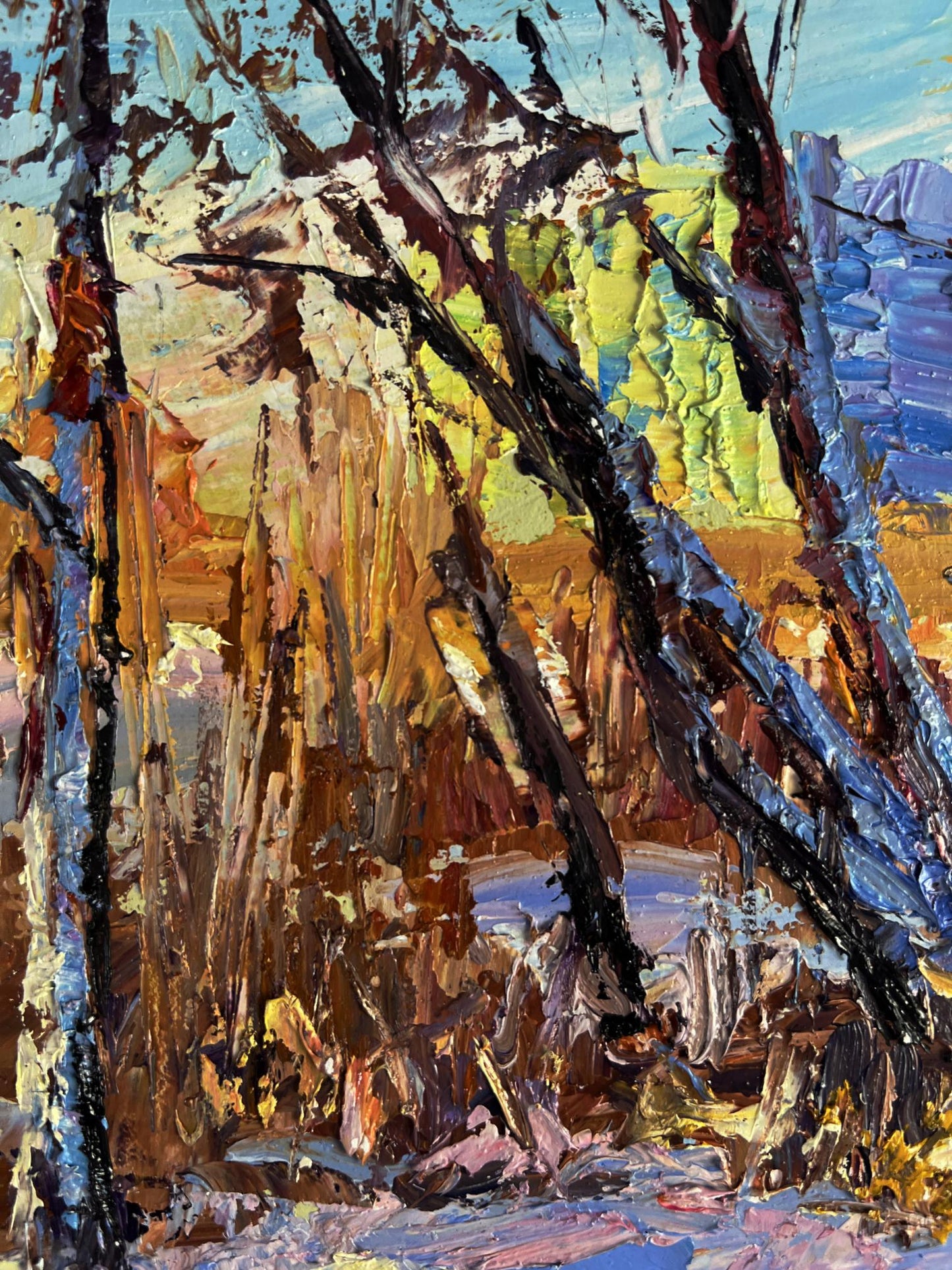 Oil painting In the winter forest by Boris Serdyuk, impressionistic textured scene