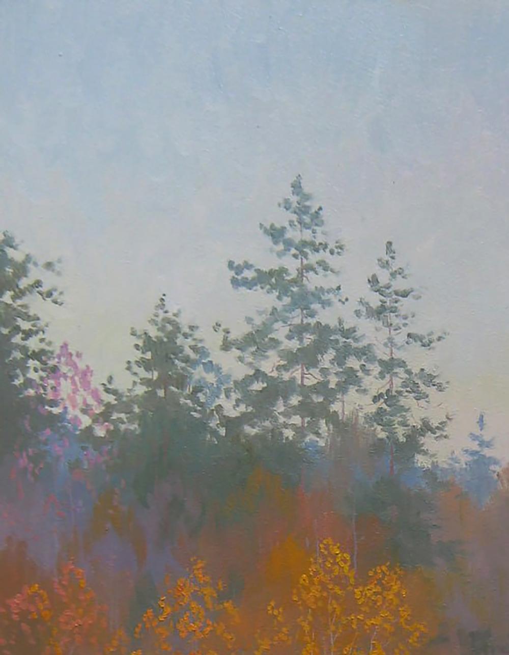 Oil painting Autumn melancholy of nature by Valery Savenets misty forest scene