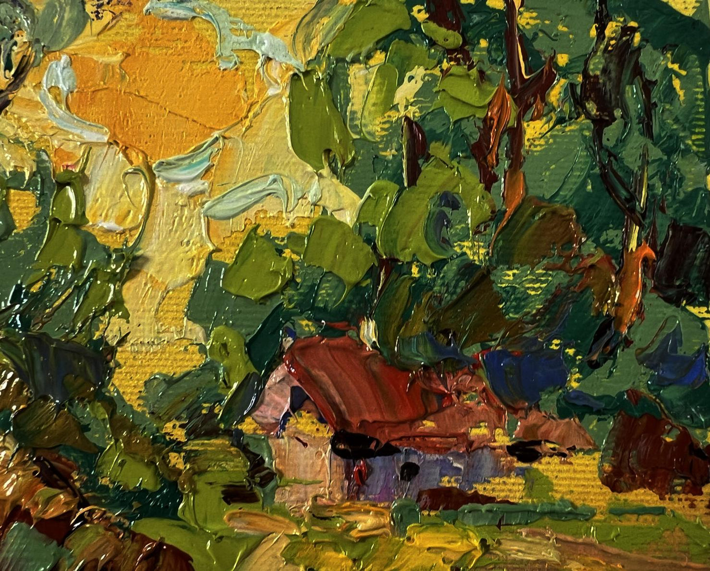 Vibrant impressionist oil painting of sunny country day cottage by Oleksiy Ivanyuk