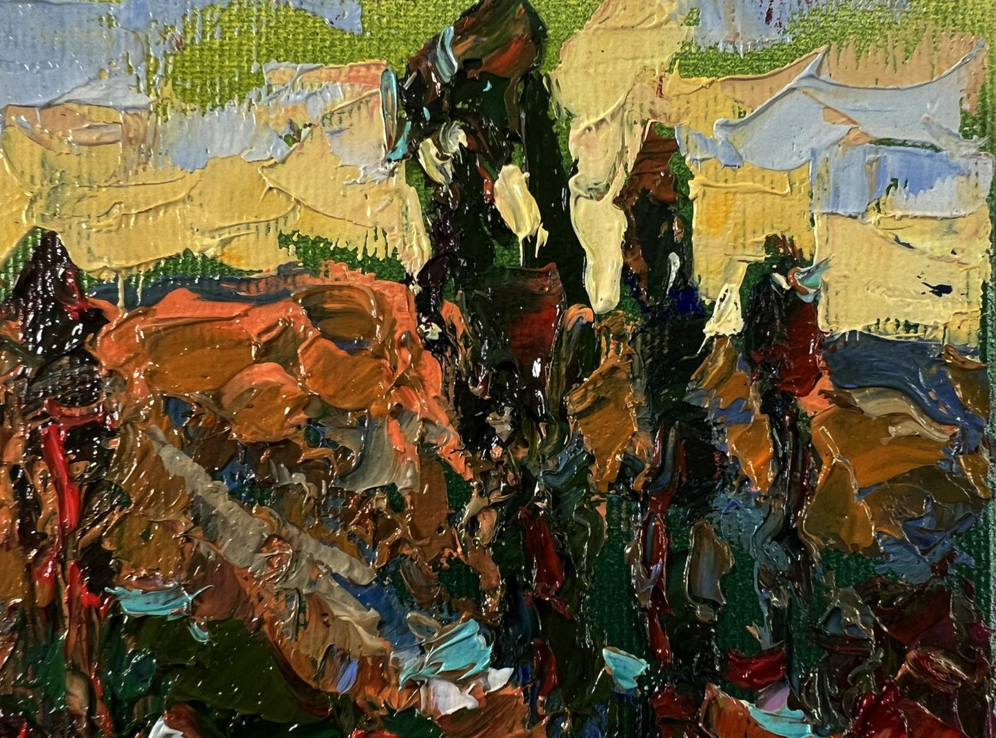 Abstract impasto oil painting Walking around the village lake by Oksana Ivanyuk