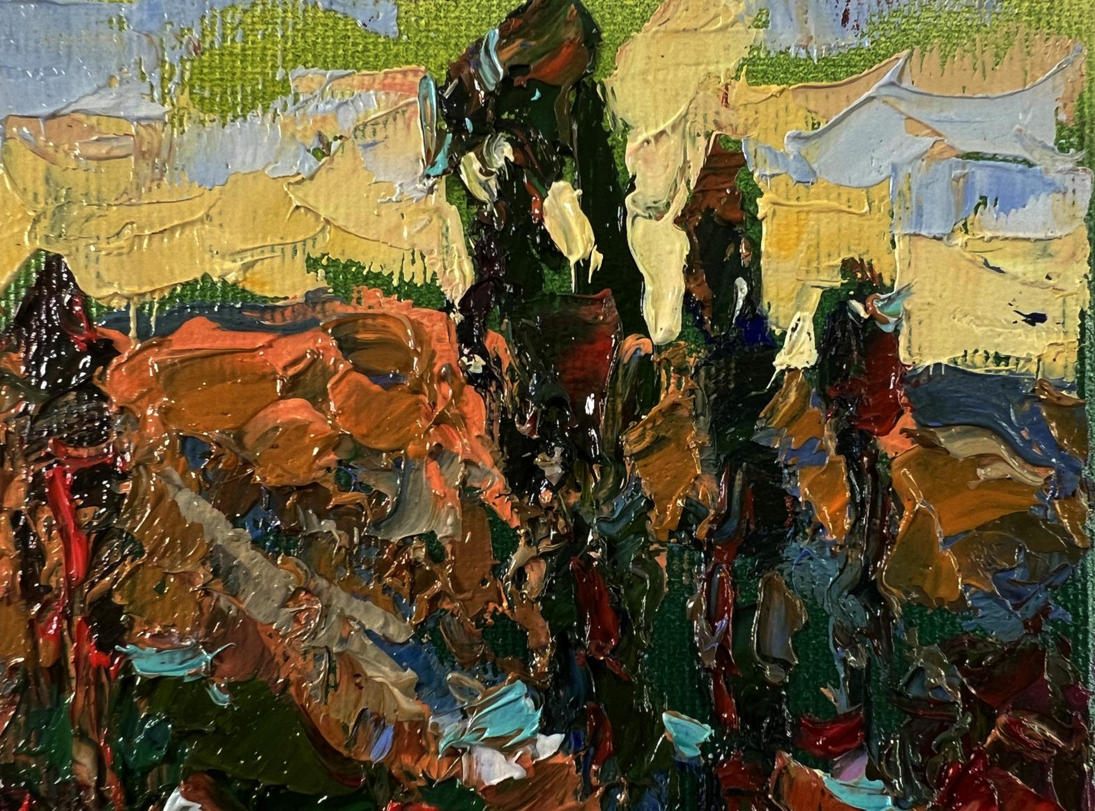 Abstract impasto oil painting Walking around the village lake by Oksana Ivanyuk