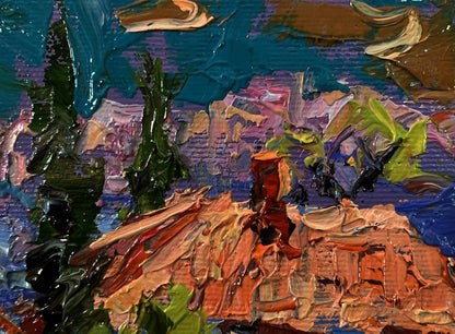 Vibrant oil painting Sunny village day by Oleksiy Ivanyuk in teal purple green orange