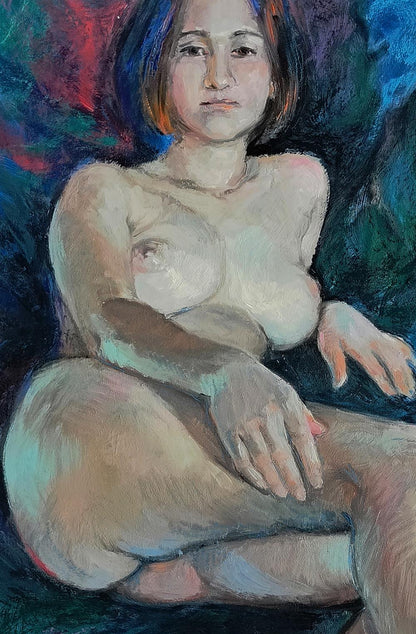 Pastel oil painting of figure mermaid-like girl by Oksana Osnach
