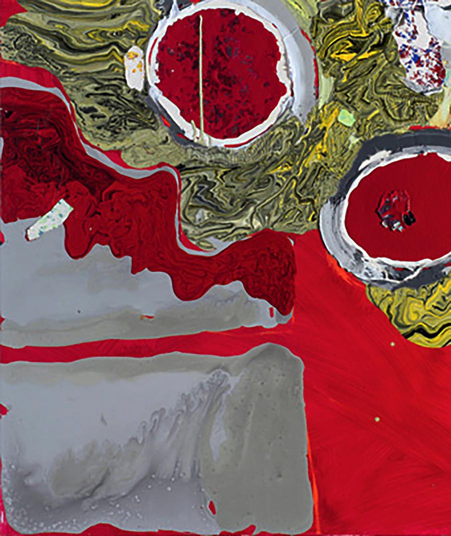 Oil painting Winter Flowers by Natalia Korf-Ivaniuk with red circles