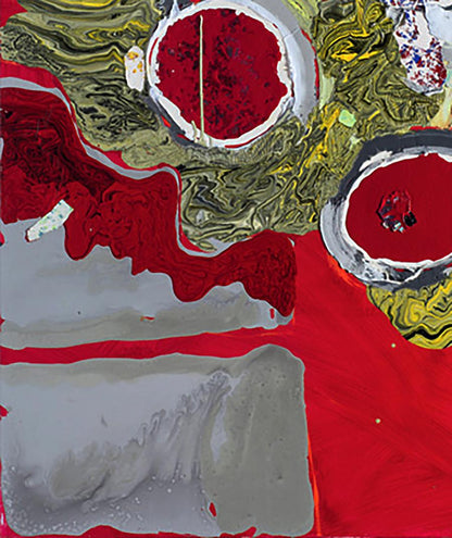 Oil painting Winter Flowers by Natalia Korf-Ivaniuk with red circles