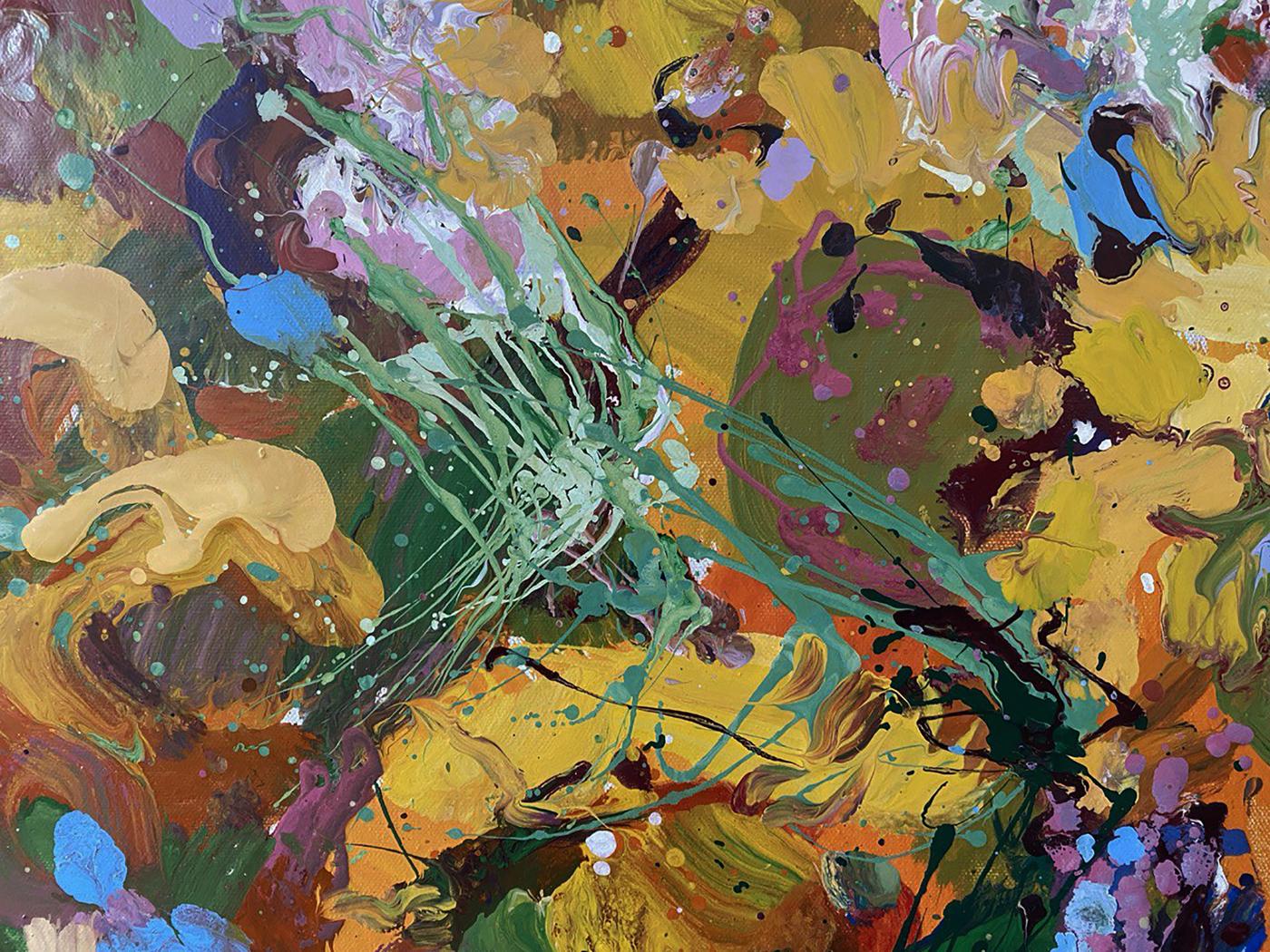 Vibrant Sunny Flowers oil painting by Oksana Ivanyuk with bold splashes