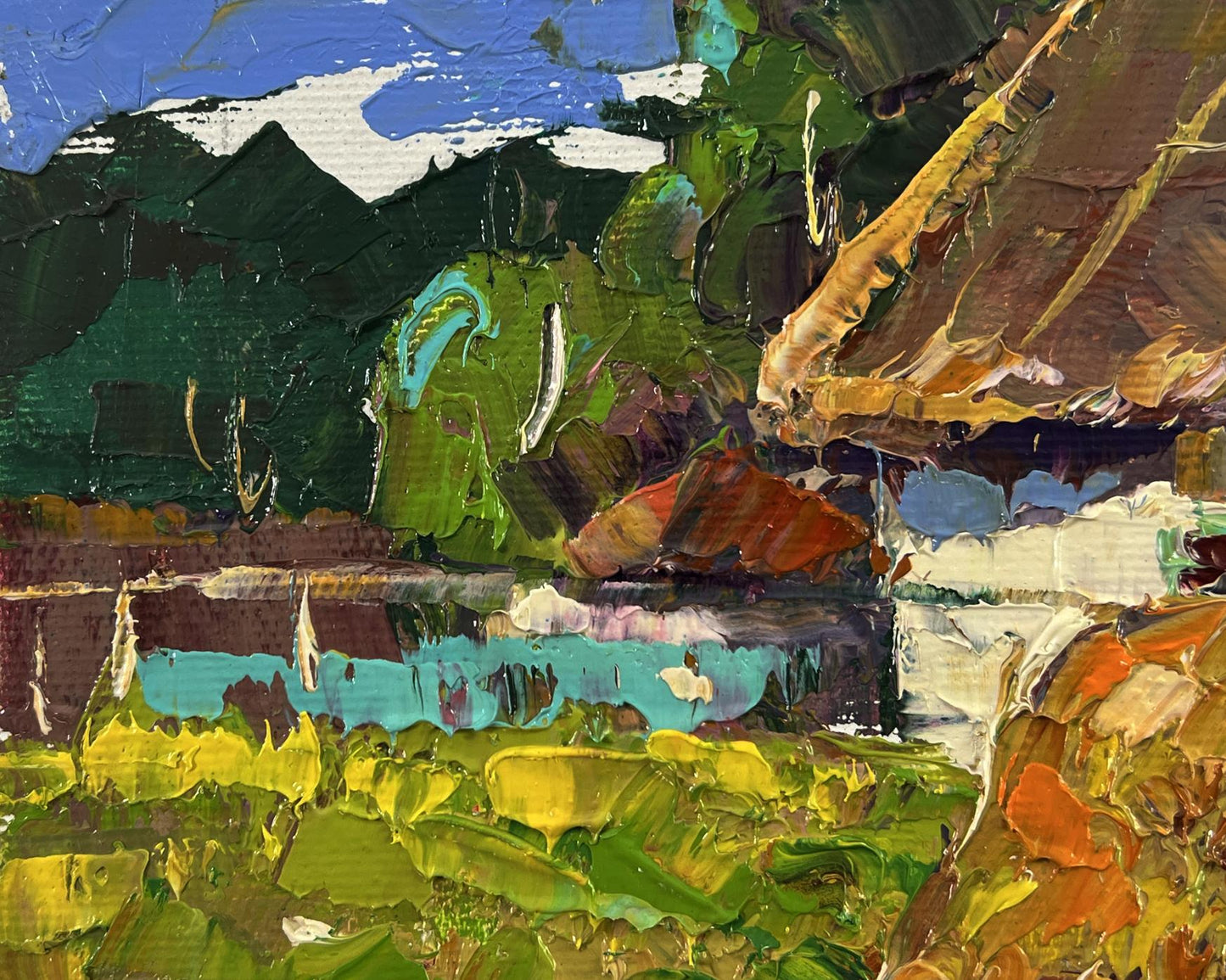 Vibrant impressionist oil painting of village courtyard by Oksana Ivanyuk