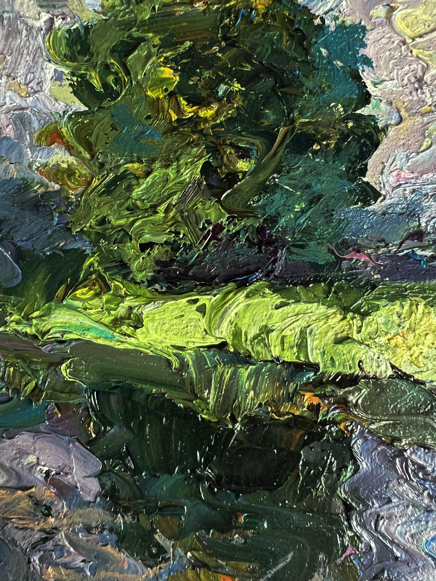 Textured impressionistic oil painting of Quiet daytime river tree by Boris Serdyuk