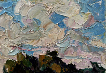 Oil painting Daytime field by Oksana Ivanyuk: impressionistic sky over foliage