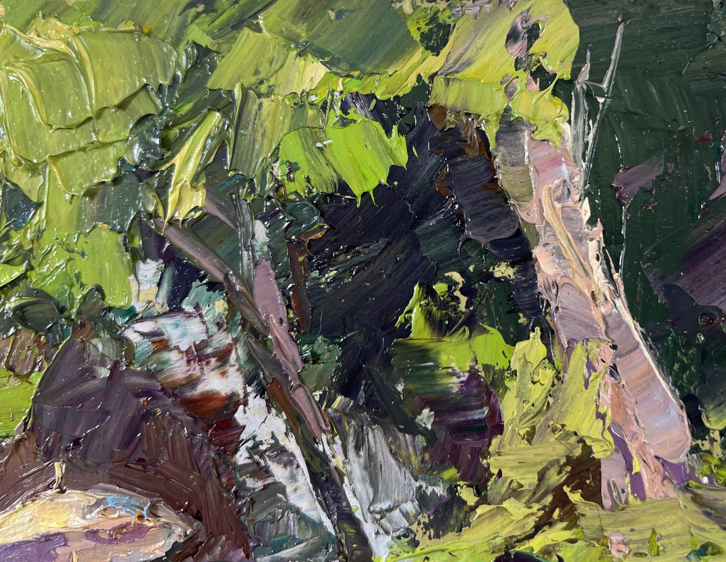 Oil painting Summer vacation Boris Serdyuk with vibrant green black foliage