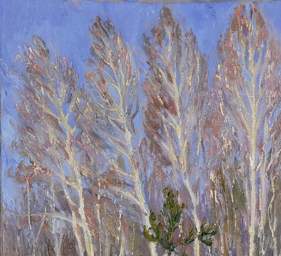 Oil painting of spring blooming forest by Leonid Pavlenko